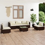 vidaXL 6-delige Loungeset met kussens poly rattan bruin