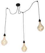 Hanglamp zwart 3-lichts incl. LED goud dimbaar - Cava Luxe Modern Minimalistisch rond Binnenverlichting Lamp