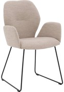 Goossens Eetkamerstoel Hera beige stof met armleuning, modern design