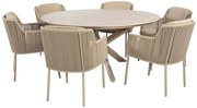 4 Seasons Outdoor Bernini tuinset latte met Prado tafel met keramisch blad Ø 160 cm Tuinset beige weerbestendig