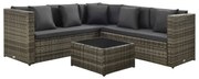 vidaXL 4-delige Loungeset met kussens poly rattan grijs