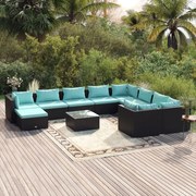 vidaXL 11-delige Loungeset met kussens poly rattan zwart