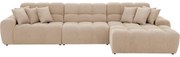 Goossens Excellent Bank Kubus - 30 X 30 Cm Stiksel bruin, stof, 1,5-zits, modern design met chaise longue rechts