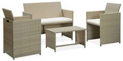 vidaXL 4-delige Loungeset met kussens poly rattan beige