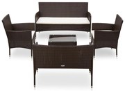 vidaXL 5-delige Loungeset met kussens poly rattan bruin