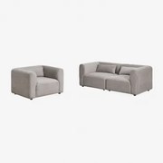Woonkamer Set Met 2-delige Modulaire Bank En Fogler Fauteuil Corduroy Grijs – Taupe – Koel - Sklum