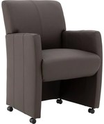 Goossens Eetkamerstoel Alex bruin leer met armleuning en met wielen, stijlvol landelijk