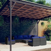 vidaXL 9-delige Loungeset met kussens poly rattan grijs