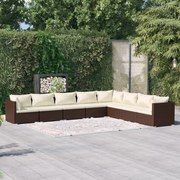 vidaXL 8-delige Loungeset met kussens poly rattan bruin