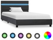 vidaXL Bedframe met LED kunstleer grijs 90x200 cm