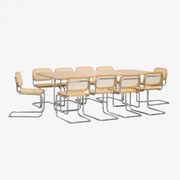 Rechthoekige Eettafelset 240x100 Cm In Mdf En Roestvrij Staal En 10 Eettafelstoelen Van Riet Tento Essenfineer - Sklum