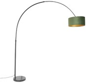 Booglamp zwart velours kap groen met goud 50 cm - XXL Modern E27 cilinder / rond rond Binnenverlichting Lamp