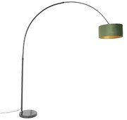 Booglamp zwart velours kap groen met goud 50 cm - XXL