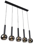 Eettafel / Eetkamer Moderne hanglamp zwart met smoke glas 5-lichts - Clayton Modern E27 bol / globe / rond Binnenverlichting Lamp