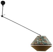 Hanglamp zwart met dubbele velours lampenkap blad dessin en beige - Blitz Klassiek / Antiek, Modern E27 rond Binnenverlichting Lamp