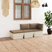 vidaXL 3-delige Loungeset met kussens pallet vurenhout