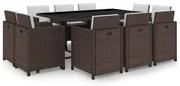 vidaXL 11-delige Tuinset met kussens poly rattan bruin