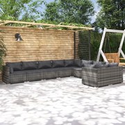 vidaXL 9-delige Loungeset met kussens poly rattan grijs