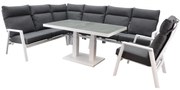 Pacific hoek dining loungeset 6 delig aluminium verstelbaar wit