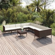 vidaXL 11-delige Loungeset met kussens poly rattan bruin