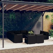 vidaXL 12-delige Loungeset met kussens poly rattan zwart