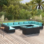 vidaXL 13-delige Loungeset met kussens poly rattan zwart