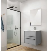 Adema Prime Essential Badkamermeubelset - 60x55x46cm - 1 rechthoekige wasbak wit - 1 kraangat - 2 lades - rechthoekige spiegel - mat greige (grijs) SW892661/SW804530/SW724610