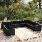 vidaXL 10-delige Loungeset met kussens poly rattan zwart