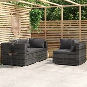 vidaXL 3-delige Loungeset met kussens poly rattan grijs