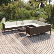 vidaXL 11-delige Loungeset met kussens poly rattan bruin