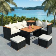 vidaXL 7-delige Loungeset met kussens poly rattan zwart