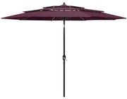 vidaXL Parasol 3-laags met aluminium paal 3 m bordeauxrood