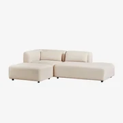 2-delige Modulaire Hoekbank Met Chaise Longue Rechts En Fogler Poef Corduroy Beige – Linnen - Sklum