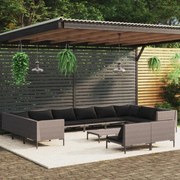 vidaXL 13-delige Loungeset met kussens poly rattan donkergrijs