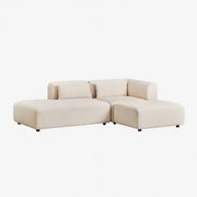 2-delige Modulaire Hoekbank Met Chaise Longue Links En Fogler Poef Corduroy Beige – Linnen - Sklum