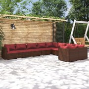 vidaXL 9-delige Loungeset met kussens poly rattan bruin