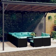 vidaXL 13-delige Loungeset met kussens poly rattan zwart