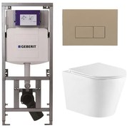 QeramiQ Dely Toiletset - 36.3x51.7cm - diepspoel - rimless - Geberit UP320 inbouwreservoir - met Burda frame - softclose toiletzitting - bedieningsplaat taupe - rechthoekige knoppen - wit mat SW1026254/0701131/SW1102379/SW1000766
