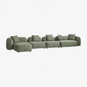 Modulaire 4-delige Chaise Longue Zitbank Links In Coco Chenille Chenille Sage Green - Sklum