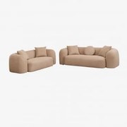 Zitkamer Set Met Modulaire 3-zitsbank En 2-zitsbank In Coco Chenille Dikke Chenille Stof Latte Bruin - Sklum