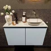 Mondiaz Fowy toiletmeubel 80cm clay met witte waskom rechts zonder kraangat