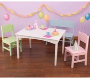 KidKraft Kindertafel en -stoelenset met bankje Nantucket pastelkleurig