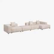 Modulaire Bank Met Chaise Longue Rechts, 3-delig Met Hoge Armleuning En Poef ↔︎480 Cm Bruna Corduroy Beige – Linnen - Sklum