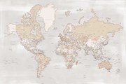 Kaart Rustic detailed world map with cities, Lucille, Blursbyai