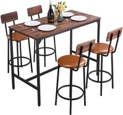 VEVOR Bartafelset (5-delig) met 4 barkrukken en afgeronde randen, rechthoekige bistrotafel, staande tafel (1200 x 600 x 915 mm), bistrotafel, eettafel, geschikt voor kantoor, minibar, eetkamer, woonkamer
