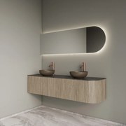 Gliss Design Alluro badmeubel ribbelfront met ronding rechts 160cm corn silk en zwart leisteen toppaneel
