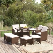 vidaXL 9-delige Tuinset met kussens poly rattan bruin