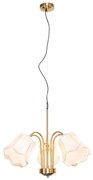 Klassieke hanglamp messing met witte lampenkap 5-lichts - Nona