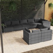 vidaXL 8-delige Loungeset met kussens poly rattan grijs