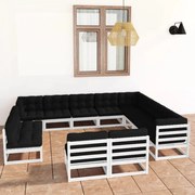 vidaXL 12-delige Loungeset met kussens massief grenenhout wit